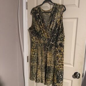 Jonathan Martin Yellow and Black Snake Print Midi Dress